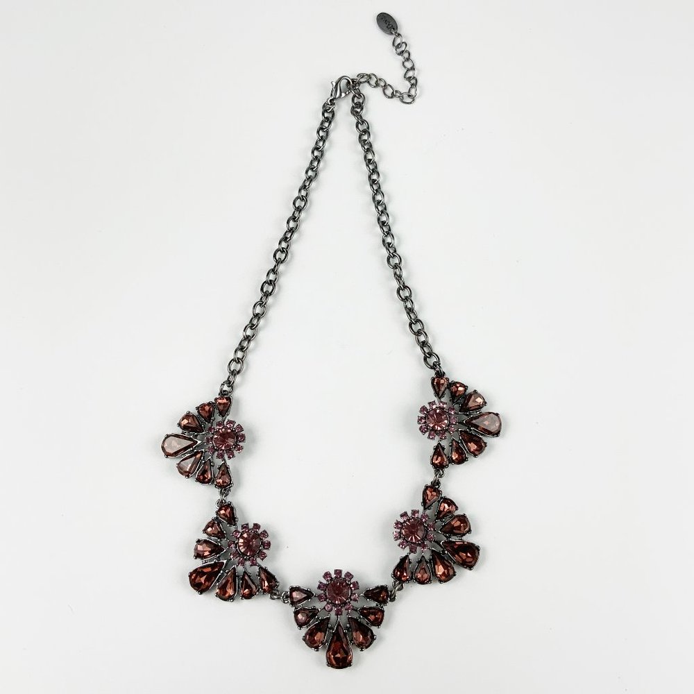 */$2 5Statement Floral Rhinestone Bib Necklace Adjustable Grey Chain